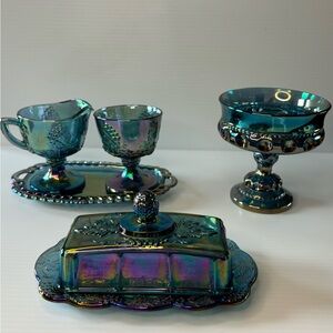 Indiana Glass Blue Iridescent Carnival Glass Set
